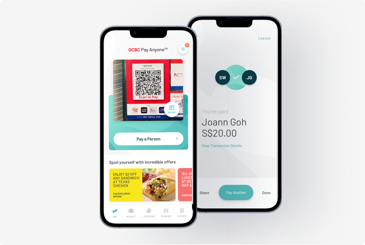 OCBC PayAnyone app screens